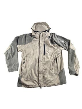 Ascend Jacket Mens XL Beige Colorblock Hooded Full Zip Windbreaker Ripstop